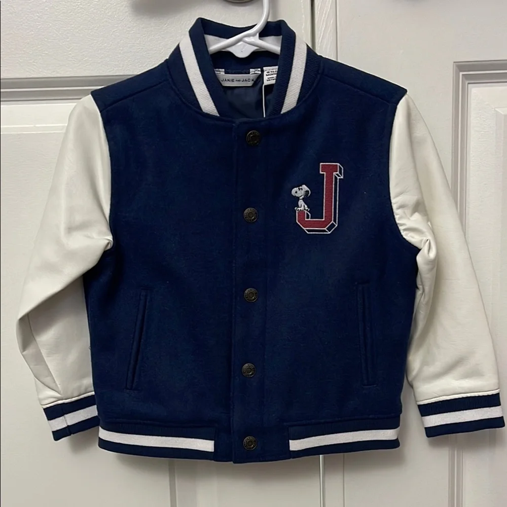 NWT Janie and Jack Peanuts Snoopy Letterman Jacket, Size 18-24 Months